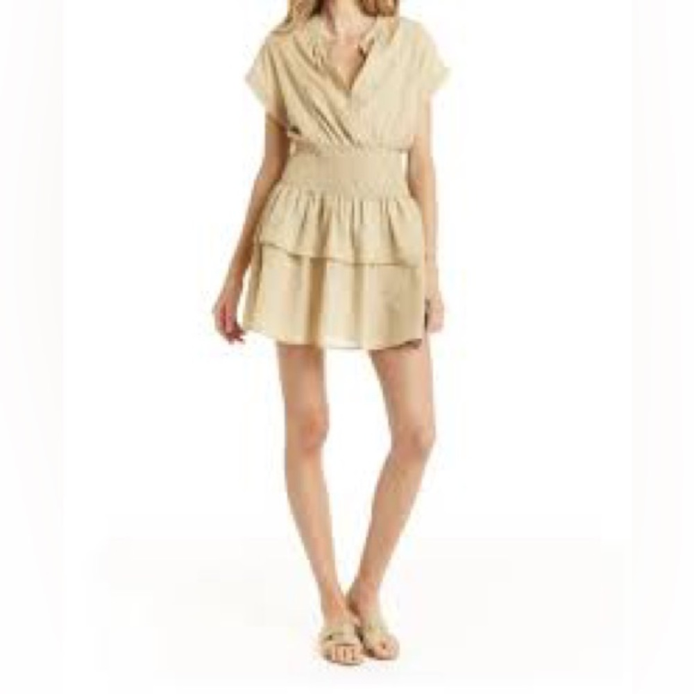 Secret Mission short sleeve striped smocked waist‎ tiered Lina shirtdress